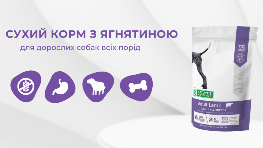 Video Nature's Protection Lamb Adult All Breeds Сухий корм для дорослих собак усіх порід з ягням, 500 г - 1