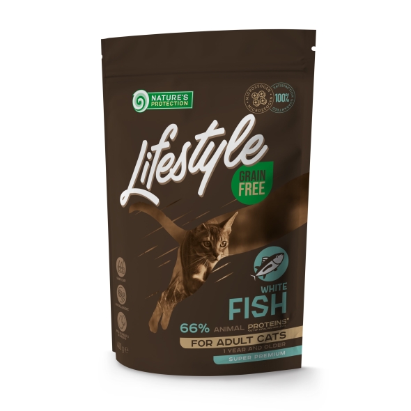 Nature's Protection Lifestyle Adult White fish Сухий беззерновий корм для котів з білою рибою, 400 г