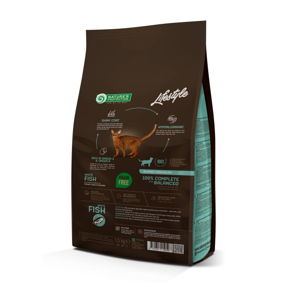 Nature's Protection Lifestyle Adult White fish Сухий беззерновий корм для котів з білою рибою, 1,5 кг - 1