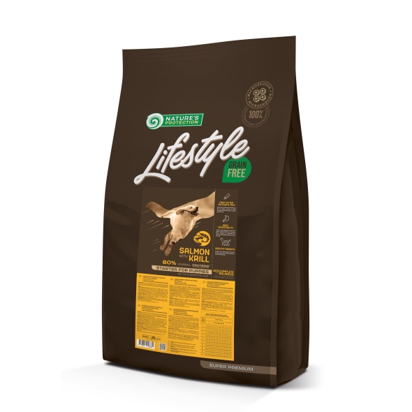 Nature's Protection Lifestyle Grain Free Salmon with Krill Puppies All Breeds Сухий беззерновий корм для цуценят усіх порід з лососем та крилем, 10 кг