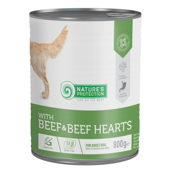 Nature's Protection Adult Beef &amp; Beef Hearts Вологий корм для собак з яловичиною і яловичим серцем, 800 г