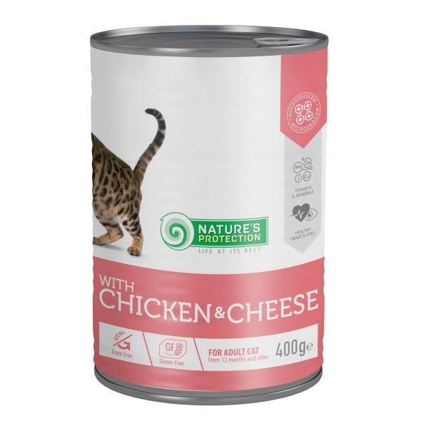Nature's Protection Adult cats Сhicken &amp; Сheese Вологий корм для котів з куркою і сиром, 400 г