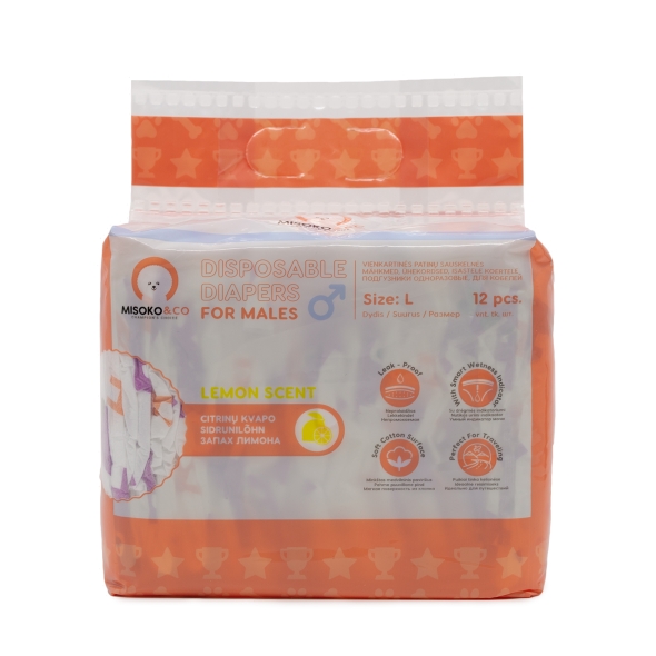 MISOKO Одноразові підгузки для кобелів з індикатором вологості та ароматом лимона (цуценята та кісточки), L - 1