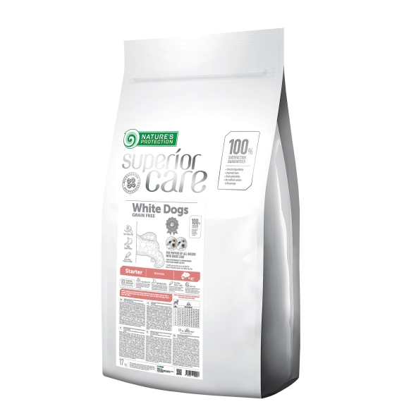 Nature's Protection Superior Care White Dogs Grain Free Salmon Starter All Breeds Сухий беззерновий корм (стартер) для цуценят усіх порід з лососем, 17 кг