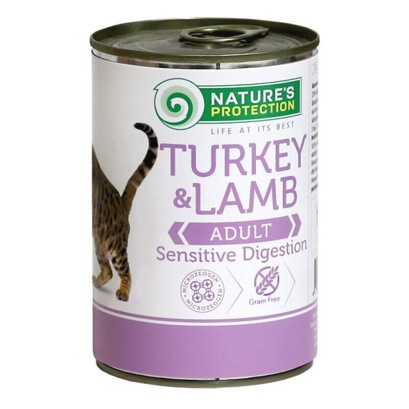 Nature's Protection Adult cats Sensitive digestion Turkey &amp; Lamb Вологий корм для кoтів з чутливим травленням з індичкою і ягням, 400 г