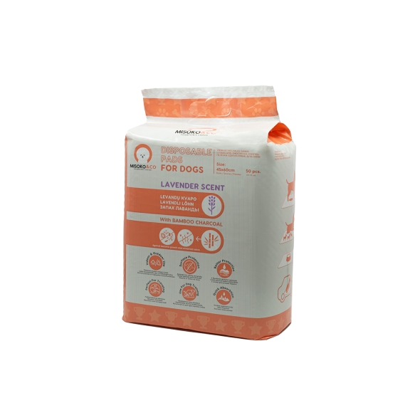 MISOKO Одноразові пелюшки для собак з вугіллям та ароматом лаванди, 45*60 см, 50 шт - 1