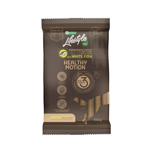 Nature's Protection Lifestyle Grain Free White fish Healthy Motion Беззернові ласощі для собак з білою рибою, 110 г
