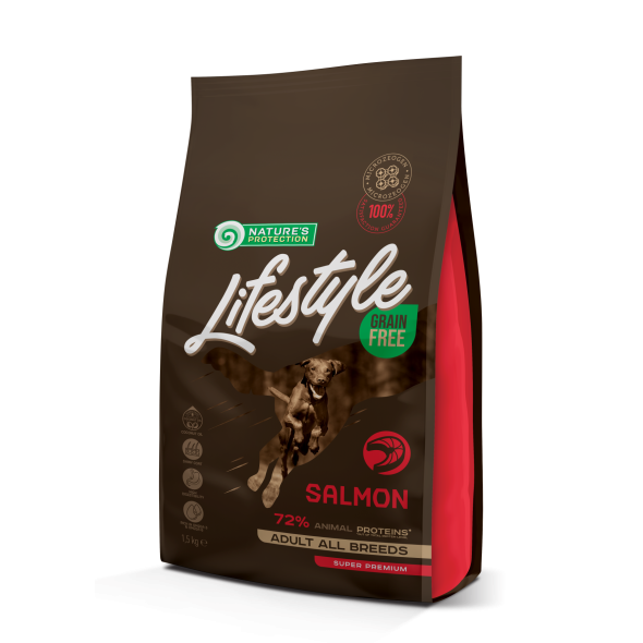 Nature's Protection Lifestyle Grain Free Salmon Adult All Breeds Сухий беззерновий корм для собак усіх порід з лососем, 1,5 кг
