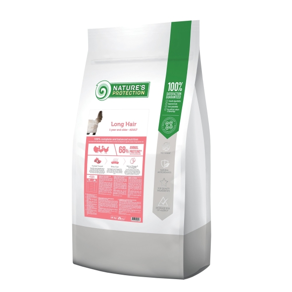 Nature's Protection Long hair Сухий корм для дорослих котів з довгою шерстю, 18 кг