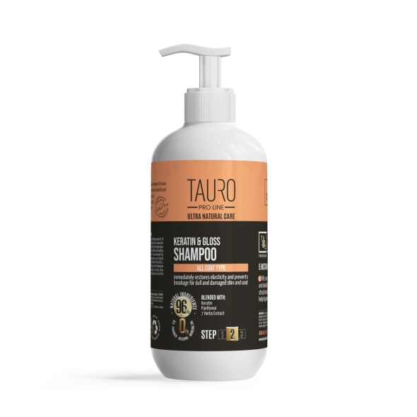 Tauro Pro Line Ultra Natural Care Keratin &amp; Gloss Shampoo Кератиновий шампунь для шерсті собак і котів, 400 мл