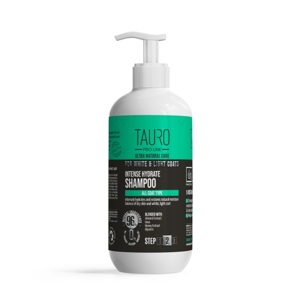 Tauro Pro Line Ultra Natural Care White Coat Intense Hydrate Shampoo Інтенсивно зволожувальний шампунь для собак і котів із білим, світлим забарвленням, 400 мл