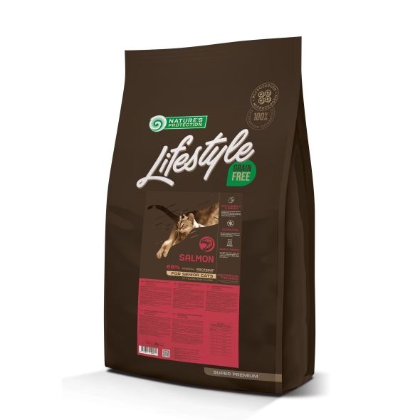 Nature's Protection Lifestyle Senior Salmon Сухий беззерновий корм для літніх котів з лососем, 7 кг