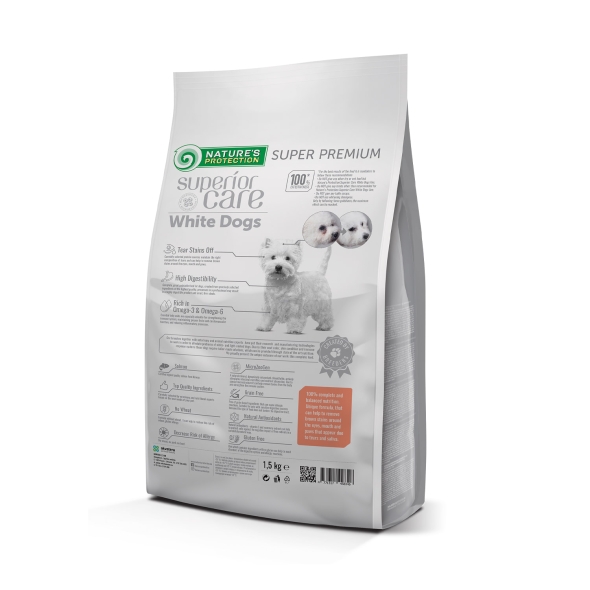 Nature's Protection Superior Care White Dogs Grain Free Salmon Adult Small Breeds Сухий беззерновий корм для дорослих собак малих порід з лососем, 1,5 кг - 1