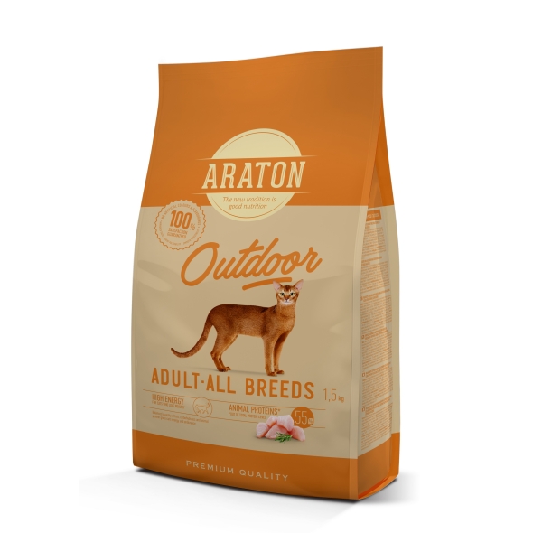 ARATON Outdoor Adult All Breeds Сухий корм з куркою та індичкою для дорослих котів 1,5 кг