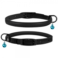 Barksi Premium Нашийник шкіряний круглий з резинкою і дзвіночком для котів чорний