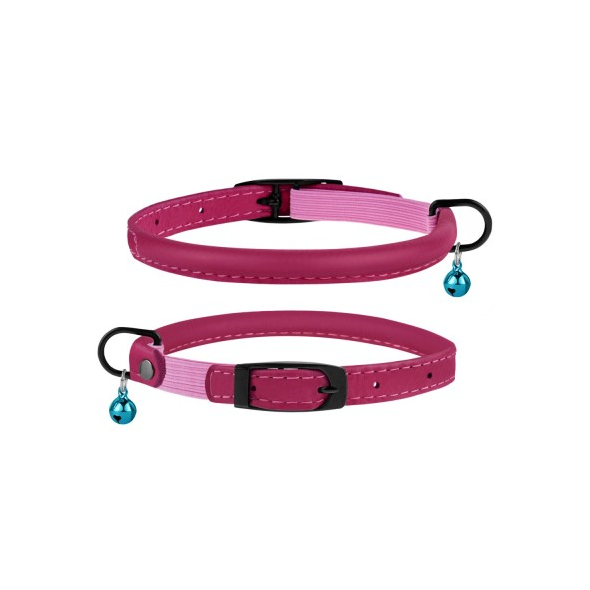Barksi Premium Нашийник шкіряний круглий з резинкою і дзвіночком для котів рожевий