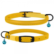 Barksi Premium Нашийник шкіряний круглий з резинкою і дзвіночком для котів гірчичний