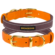 Barksi Нашийник для собак Брезент + Шкіра з металевою пряжкою рудий з черрі, розмір XL