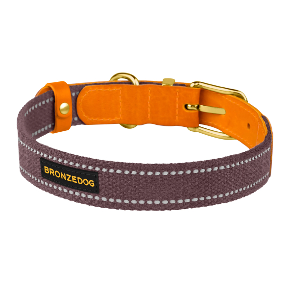 Barksi Нашийник для собак Брезент + Шкіра з металевою пряжкою рудий з черрі, розмір XL - 3