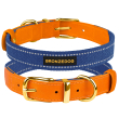 Barksi Нашийник для собак Брезент + Шкіра з металевою пряжкою рудий з синім, розмір L