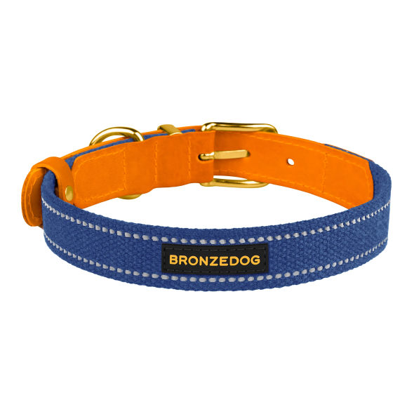 Barksi Нашийник для собак Брезент + Шкіра з металевою пряжкою рудий з синім, розмір L - 2
