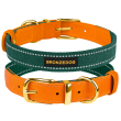 Barksi Нашийник для собак Брезент + Шкіра з металевою пряжкою рудий з зеленим, розмір XL