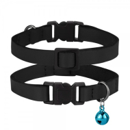 Нашийник шкіряний плоский BARKSI Crazy для котів з блакитним дзвіночком чорний, розмір XS