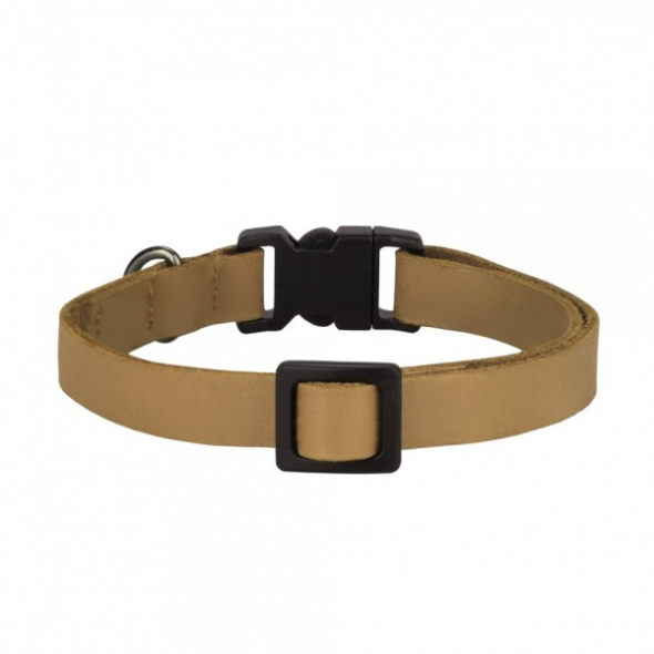 Нашийник шкіряний плоский BARKSI Crazy для котів з блакитним дзвіночком гірчиця, розмір XS - 2