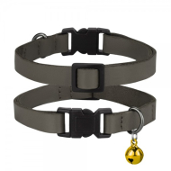 Нашийник шкіряний плоский BARKSI Crazy для котів з золотим дзвіночком графіт, розмір XS