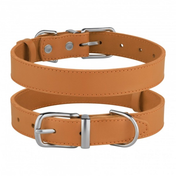 Barksi Classic Нашийник для собак шкіряний з хромованою фурнітурою гірчичний, розмір 2XS - 3