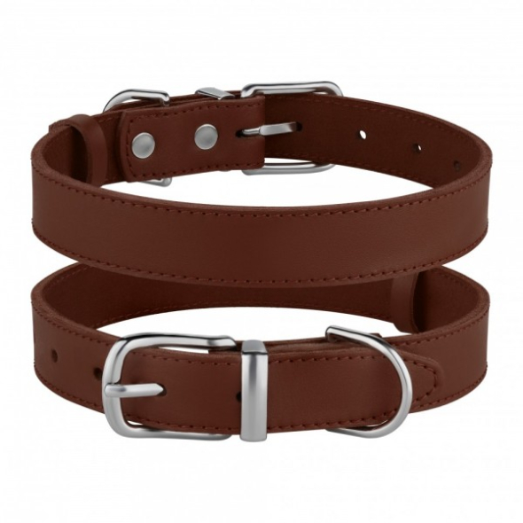 Barksi Classic Нашийник для собак шкіряний з хромованою фурнітурою коричневий, розмір L - 3