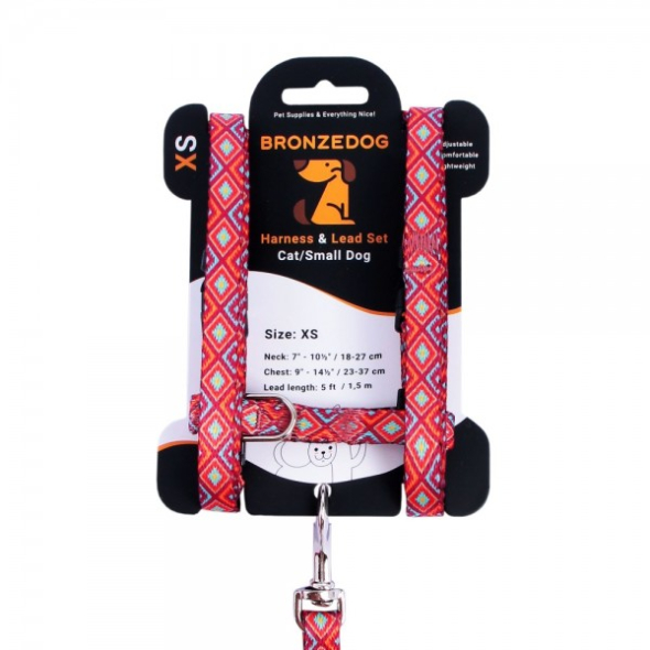 Barksi Urban Шлея з повідцем для котів і дрібних собак Гуцульська з нашивкою, червона, розмір 2ХS - 2