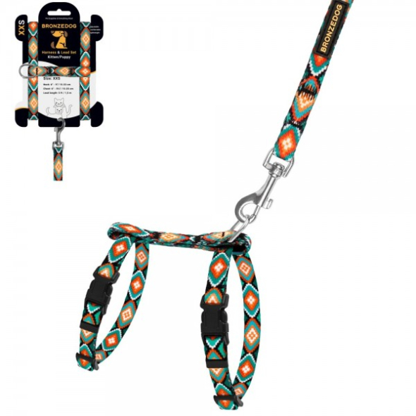 Barksi Urban Шлея з повідцем для котів і дрібних собак Ромби з нашивкою, розмір 2ХS - 1