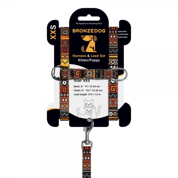 Barksi Urban Шлея з повідцем для котів і дрібних собак Етнічна з нашивкою, помаранчева, розмір 2ХS - 2