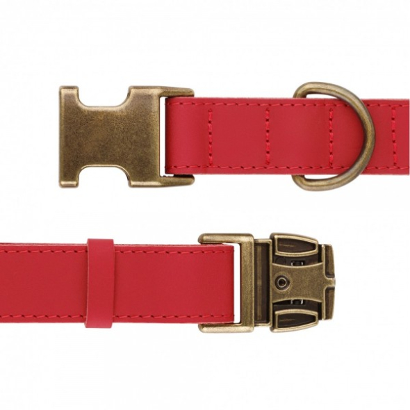 Barksi Antiq Нашийник для собак шкіряний плоский червоний, розмір S - 3
