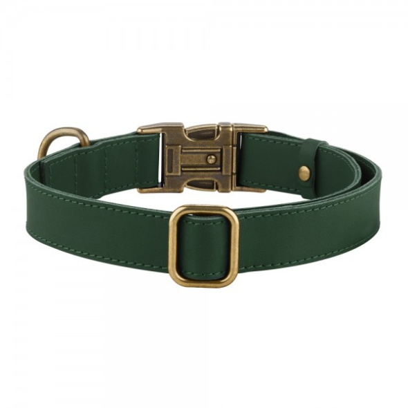 Barksi Antiq Нашийник для собак шкіряний плоский зелений, розмір S - 2