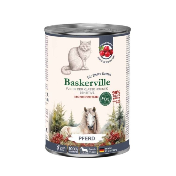 Baskerville FOS Monoprotein Pferd Вологий корм для котів з чутливим травленням конина з журавлиною, 400 г