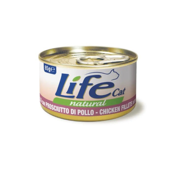LifeCat Вологий корм для котів Куряче філе з шинкою 85 г
