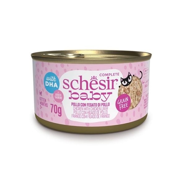 Schesir Baby Chicken With Chicken Liver Вологий корм для кошенят курка з курячою печінкою в бульйоні, 70 г