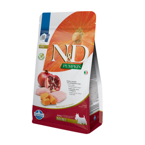 Farmina N&amp;D Pumpkin GF Chicken&amp;Pomegranate Adult Mini Беззерновий сухий корм з куркою, гарбузом і гранатом для собак малих порід, 800 г