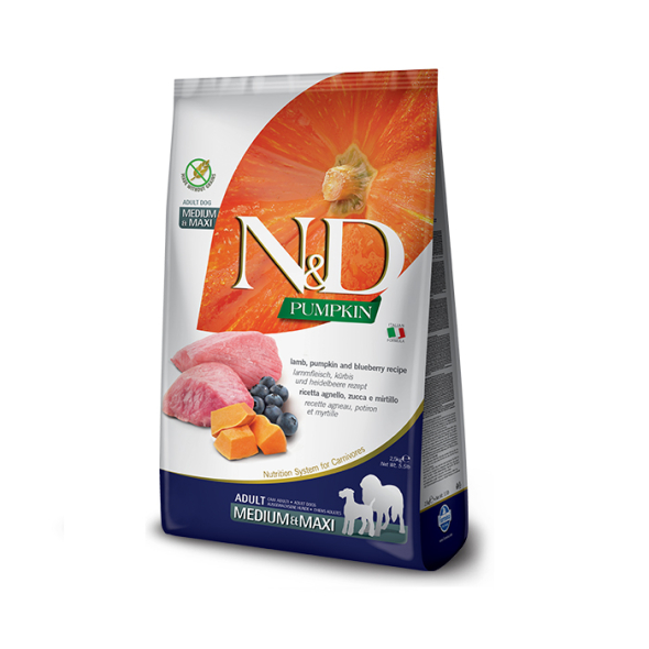 Farmina N&amp;D Pumpkin GF Lamb&amp;Blueberry Adult Medium&amp;Maxi Беззерновий сухий корм з ягням, гарбузом і чорницею для собак середніх і великих порід, 2,5 кг