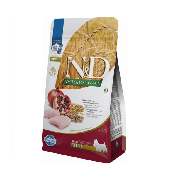 Farmina N&amp;D Ancestral Grain Chicken&amp;Pomegranate Adult Mini Сухий корм з куркою, гранатом і злаками для собак дрібних порід, 800 г