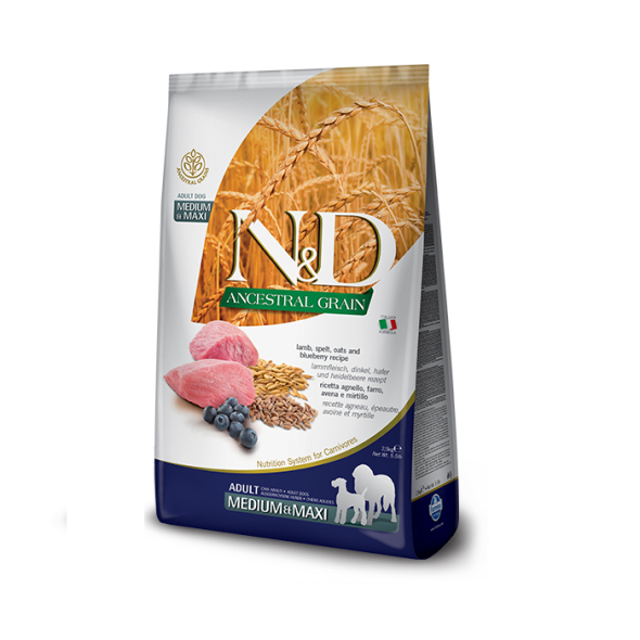 Farmina N&amp;D Ancestral Grain Lamb&amp;Blueberry Adult Medium&amp;Maxi Сухий корм з ягням і чорницею для собак середніх і великих порід, 2,5 кг