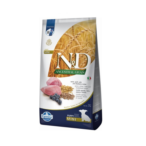 Farmina N&amp;D Ancestral Grain Lamb&amp;Blueberry Puppy Mini Сухий корм з ягням і чорницею для цуценят малих порід, 7 кг