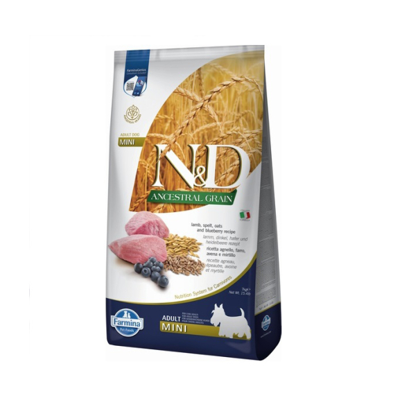 Farmina N&amp;D Ancestral Grain Lamb&amp;Blueberry Adult Mini Сухий корм з ягням і чорницею для собак малих порід, 7 кг