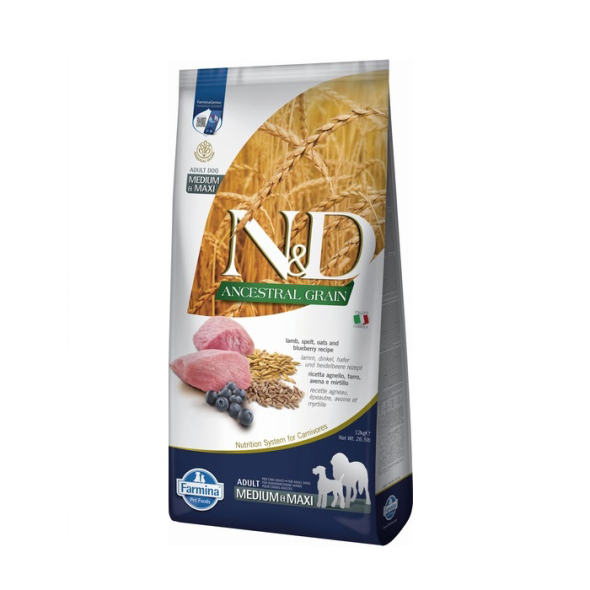 Farmina N&amp;D Ancestral Grain Lamb&amp;Blueberry Adult Medium&amp;Maxi Сухий корм з ягням і чорницею для собак середніх і великих порід, 12 кг