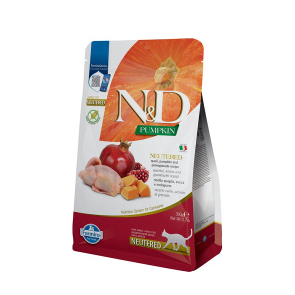 Farmina N&amp;D Pumpkin Quail&amp;Pomegranate Cat Adult Neutered Сухий беззерновий корм з перепілкою, гарбузом і гранатом для стерилізованих котів, 300 г