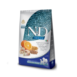 Farmina N&amp;D Ocean Cod Spelt, Oats&amp;Orange Adult Medium Maxi Сухий корм з тріскою, спельтою, вівсом і апельсином для собак середніх і великих порід, 2,5 кг