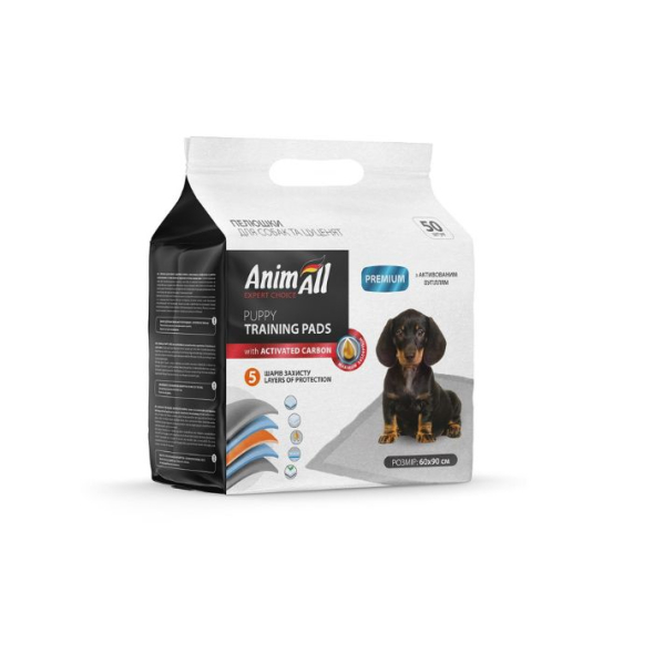 AnimAll Пелюшки з активованим вугіллям для цуценят і дорослих собак, великі, 60 х 90 см, 50 шт