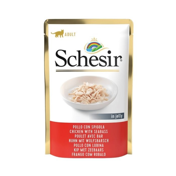 Schesir Chicken with Seabass Вологий корм для котів куряче філе з морським окунем в желе пауч, 85 г
